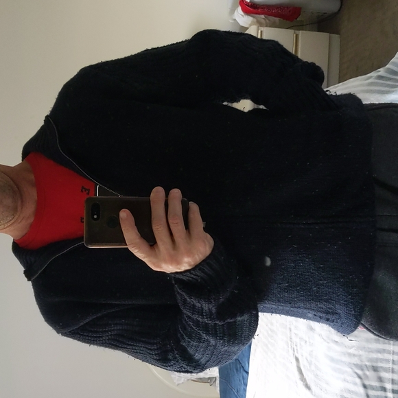 Warm cozy navy blue men's zip up sweater Large - Picture 2 of 3